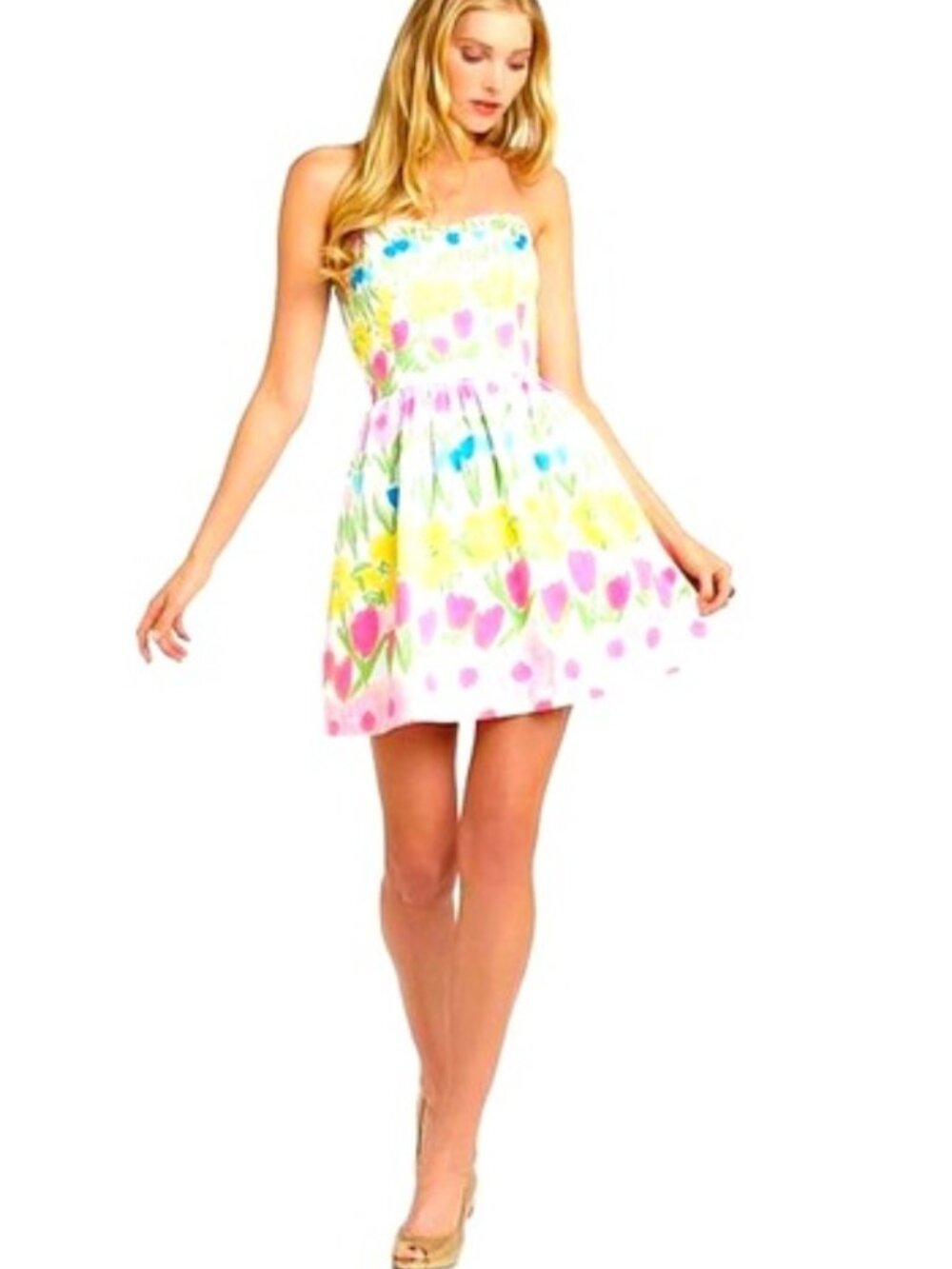 🌷 Lilly Pulitzer Payton Strapless Floral Dress Colorful Tulips Size 2 - Picture 2 of 14